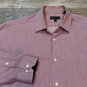Ben Sherman Mens Burgundy White Striped Long Sleeve Button Up Shirt 15.5 32-33 M